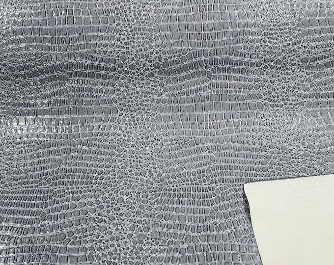 Gray Faux Crocodile Vinyl Embossed 3D Scales-Faux Leather-Sold By Yard