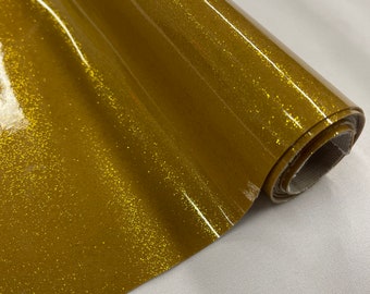 Gold 53/54" Wide Shiny Sparkle Glitter Vinyl, Faux Leather PVC-Upholstery Craft Fabric Sold by The Yard.