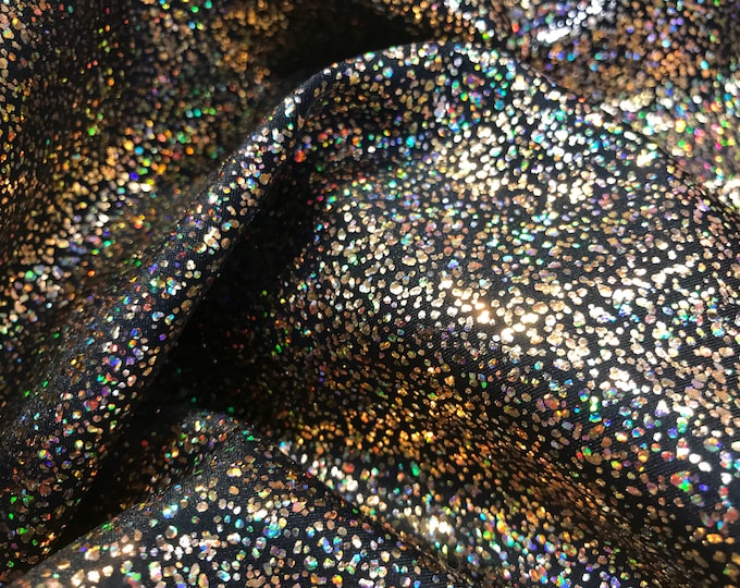 Gold-black iridescent shattered glass design 4 way Stretch nylon spandex-dresses-fashion-leggings-baiting suits-apparel-sold by the yard.