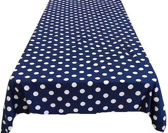 New Creations Fabric & Foam Inc, Polka Dot Poly Cotton Tablecloth ( White Dot on Navy. Choose Size Below