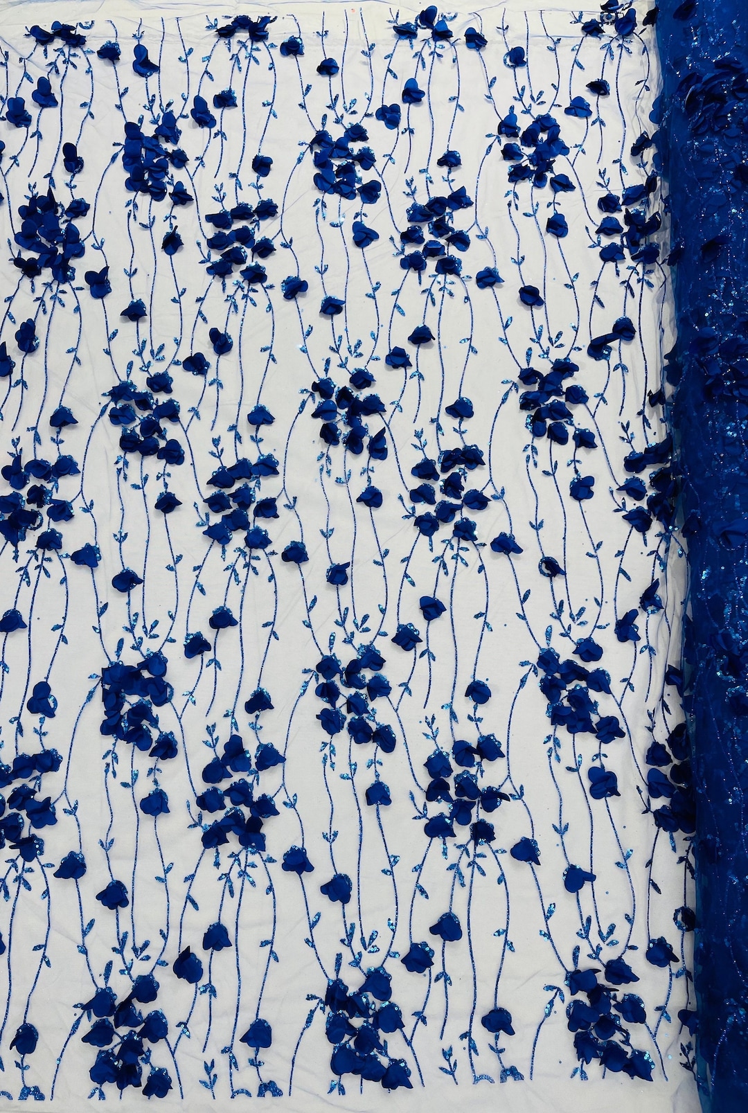 Royal Blue 3d Satin Flower Glitter Sequin Fabric/prom Fabric/wedding ...