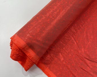 Orange Shattered Glass Foil Hologram/58” Wide/4 Way Stretch Spandex Nylon Tricot by the yard.