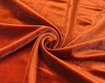 Orange brûlé 60 po. de large, 90% polyester, 10 pour cent élasthanne, velours extensible pour la confection de costumes, vêtements, vendu par mètre.