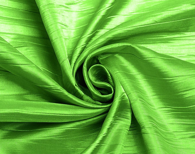 Lime - Crushed Taffeta Fabric - 54" Width - Creased Clothing Decorations Crafts - Sold By The Yard
