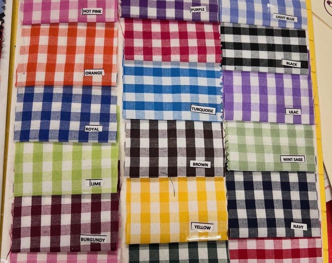 Gingham 1/4" Checkered Poly Cotton 58" Wide Fabric- Sold by the yard