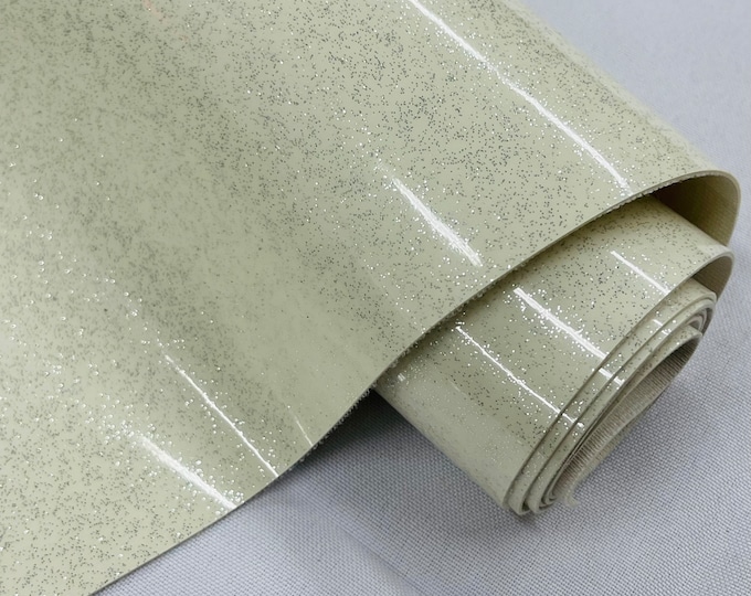 Ivory 53/54" Wide Shiny Sparkle Glitter Vinyl, Faux Leather PVC-Upholstery Craft Fabric Sold by The Yard.