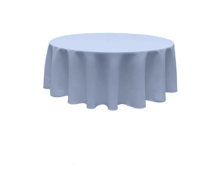 Light Blue - Solid Round Polyester Poplin Tablecloth Seamless.