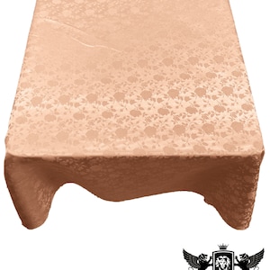 Peach Roses Jacquard Satin Rectangular Tablecloth Seamless/Party Supply.
