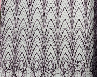 Dark Lilac - Luxury Chain Geometric Beaded Lace, By The Yard.