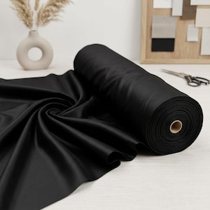 Black Mikado Taffeta Fabric by the Yard, 58 Inch Poly Mikado Fabric, Luxury Structured Fabric for Wedding Dress, Gown, Formal Wear