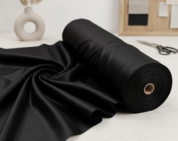 Black Mikado Taffeta Fabric by the Yard, 58 Inch Poly Mikado Fabric, Luxury Structured Fabric for Wedding Dress, Gown, Formal Wear