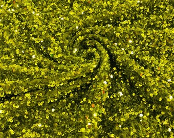 Medium Olive Green All-Over 5mm Shiny Sequins Stretch Velvet 54" Wide.