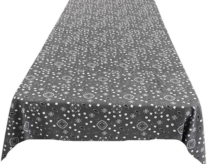 New Creations Fabric & Foam Inc, Bandanna Print Poly Cotton Tablecloth ( Gray , Choose Size Below