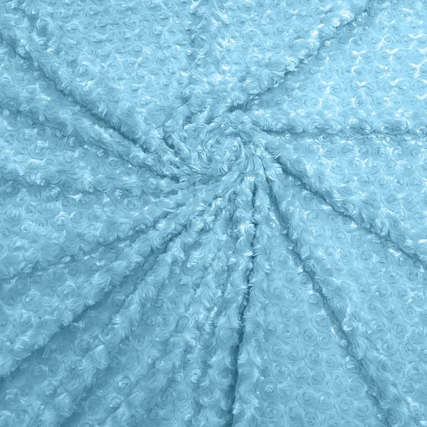 Light Blue  58" Wide Minky Swirl Rose Blossom Ball Rosebud Plush Fur Fabric Polyester