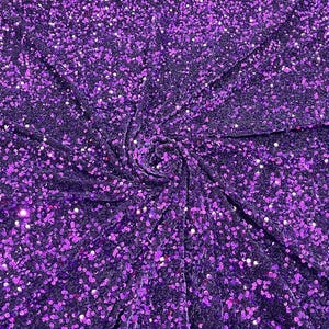 Purple stretch velvet with luxury sequins all over 5mm shining sequins 2-way stretch, sold by the yard.