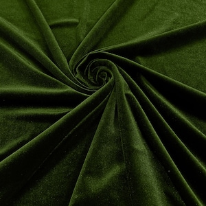 Bamboo Green 60&quot; Wide 90% Polyester 10 percent Spandex Stretch Velvet Fabric for Sewing Apparel Costumes Craft, Sold By The Yard.