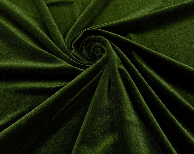 Bamboo Green 60" Wide 90% Polyester 10 percent Spandex Stretch Velvet Fabric for Sewing Apparel Costumes Craft, Sold By The Yard.