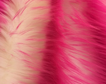 Fuchsia/ivory deluxe cotton candy design-shaggy fun faux fur-2tone super soft faux fur- sold by the yard.