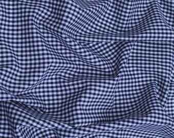 Navy Blue Gingham 1/8" Checkered Poly Cotton 58" Wide Fabric- Sold by the yard