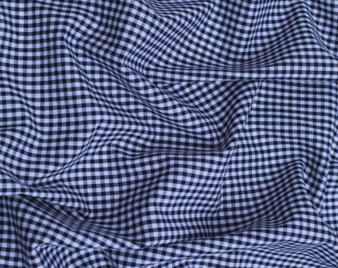 Navy Blue Gingham 1/8" Checkered Poly Cotton 58" Wide Fabric- Sold by the yard