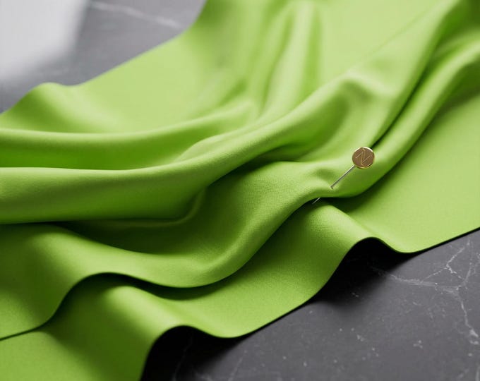 Neon Green Heavy Shiny Satin Stretch Spandex Fabric 58" Wide, Lime Satin Fabric, Stretch Dress Fabric, Prom Fabric By The Yard