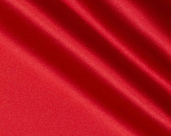 Red 95 Percent  Polyester 5% Spandex, 58 Inches Wide Matte Stretch L'Amour Satin Fabric, Sold By The Yard.