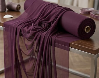 Eggplant Power Mesh Fabric by the Yard Sheer 4 Way Stretch Nylon Spandex for Dress Lingerie Dancewear Activewear 60 Inch