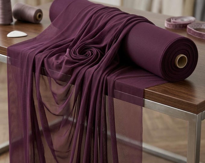 Eggplant Power Mesh Fabric by the Yard Sheer 4 Way Stretch Nylon Spandex for Dress Lingerie Dancewear Activewear 60 Inch