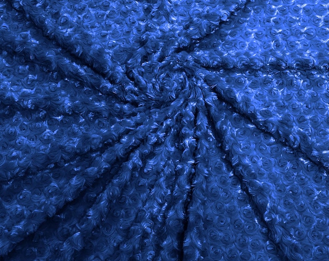 Royal Blue Minky Swirl Rosebud Plush Fur Fabric| 58" Wide | Apparel.