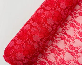 Light Coral Floral Vintage 4-Way Stretch Lace Fabric| 58" Wide| Costume| Apparel| by the yard.
