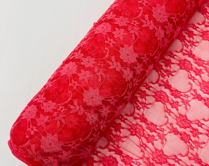Light Coral Floral Vintage 4-Way Stretch Lace by the yard.
