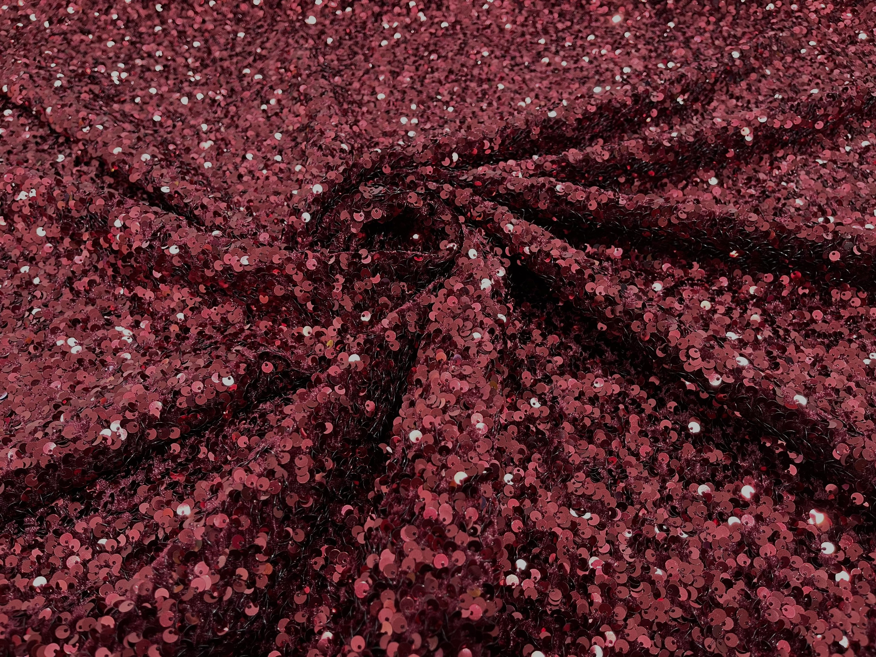 Burgundy Sequin Fabric on Stretch Velvet all Over 5mm Sequins Velvet 2-way Stretch 58/60” by the yard