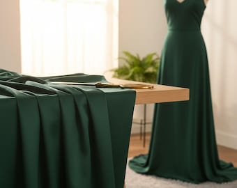 Satin Fabric in Hunter Green Matte Stretch Lamour, 58" Wide for Apparel