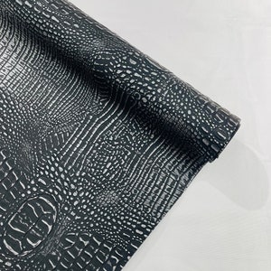 Black/Silver Two Tone Metallic Gator Fake Leather Upholstery, 3-D Crocodile Skin Texture Faux Leather PVC Vinyl/54&quot; Wides