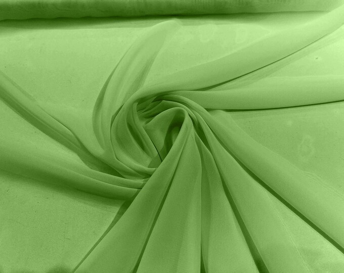 Lime Green 58/60" Wide 100% Polyester Soft Light Weight, Sheer, See Through Chiffon Fabric/ Bridal Apparel | Dresses | Costumes/ Backdrop