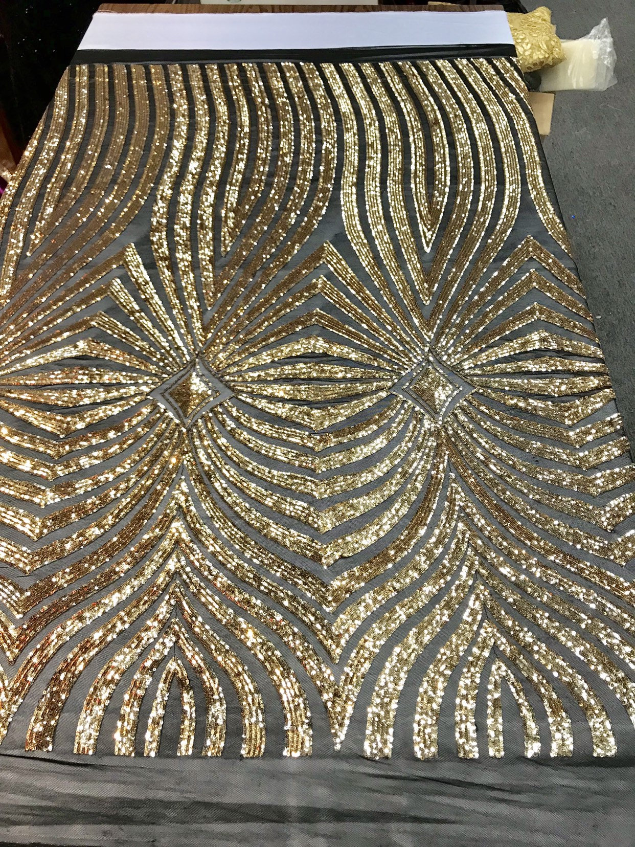 Gold Selena Geometric Wave Stretch Sequins Prom Couture Fabric