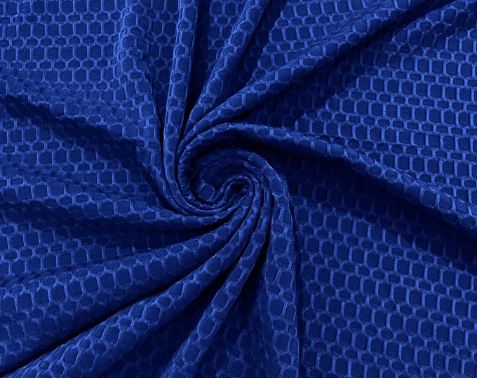 Royal Blue - Honeycomb 4-Way Stretch Knit Fabric for Leggings, Athletic Wear, Work Out Gear, Biker Fabric by The Yard.