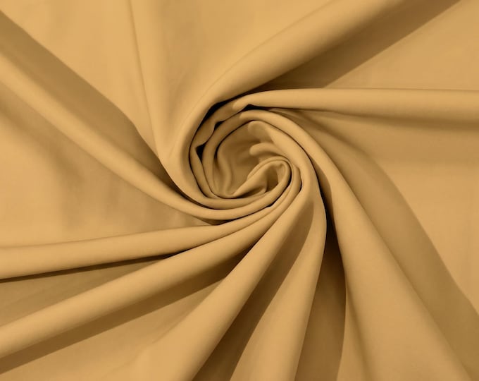 Gold Stretch Crepe Fabric by Yard, 4 Way Stretch Matte Crepe, Polyester Spandex Bridal Fabric, Dress Apparel Fabric 58 Inch Wide