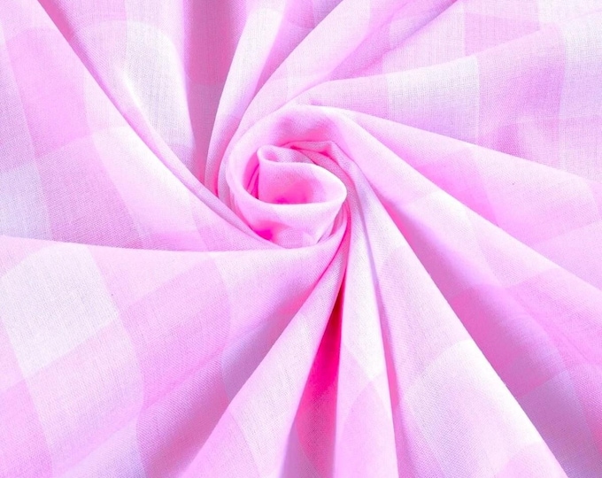 Baby Pink Gingham 1 Inch Checkered Poly Cotton 58" Wide Fabric- Sold by the yard