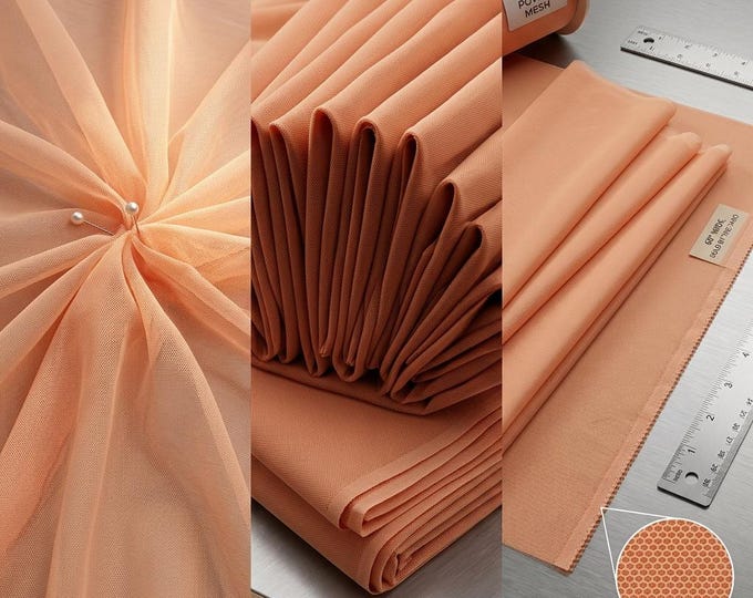 Peach Stretch Power Mesh Fabric 60” Wide | Sheer Nylon Spandex Mesh by Yard | Blush Fabric for Lingerie, Dancewear & Fashion