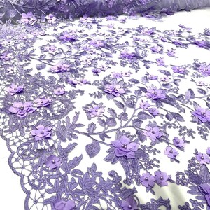 White 3d floral princess design embroidery with pearls and sequins on a mesh lace-dresses-apparel-prom-nightgown-fashion-sold by the yard. main image 1