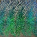 Aqua clear iridescent phoenix feather design with sequins embroider on a Black 4 way stretch mesh fabric-sold by the yard. main image 0
