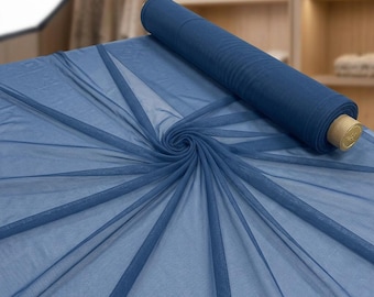 Tissu Power Mesh extensible bleu Copen 58 po. de large | Nylon transparent et élasthanne | Vêtements de danse
