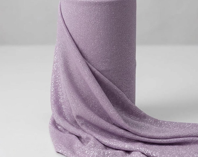 Lilac Glitter Stretch Fabric By The Yard | 4 Way Stretch Shimmer Spandex, Sparkly Prom Dress Material, Dance Costume Lurex Cloth