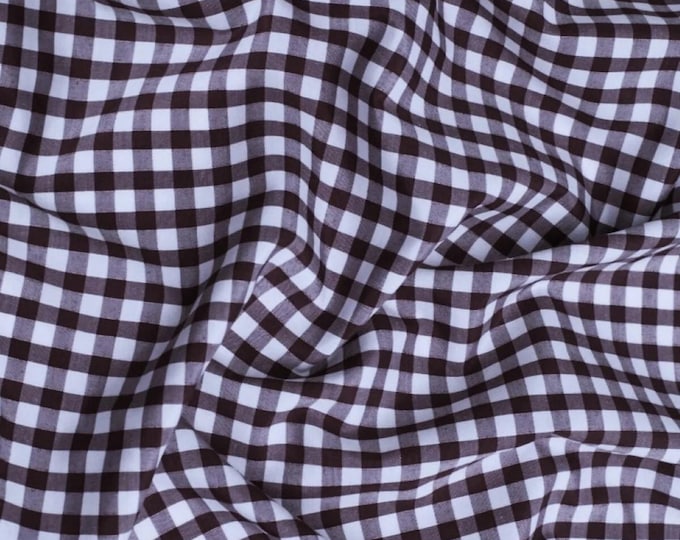 Brown Gingham 1/4" Checkered Poly Cotton 58" Wide Fabric- Sold by the yard