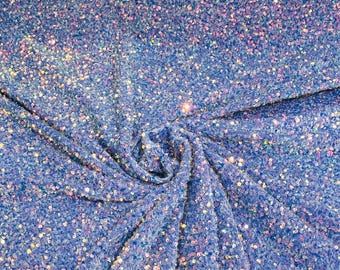 Clear Iridescent All-Over 5mm Shiny Sequins Lilac Stretch Velvet 54" Wide.