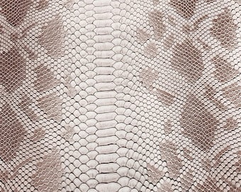 Tan Brown, 53/54" Wide Snake Fake Leather Upholstery, 3-D Viper Snake Skin Texture Faux Leather PVC Vinyl Fabric by The Yard