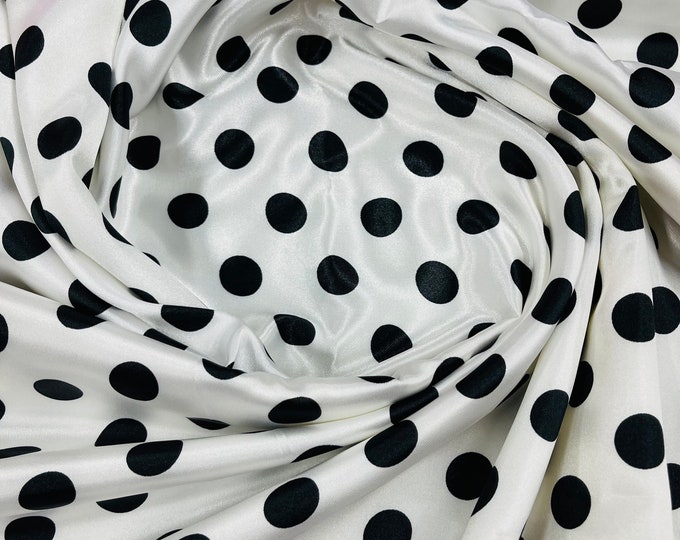 Black 1/2 inch Multi Color Polka Dot On A White Soft Charmeuse Satin Fabric Sold By The Yard-60" Wide 100% Polyester.