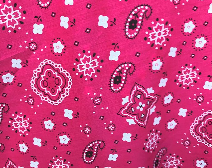 Fuchsia 58/59" Wide 65% Polyester 35 percent  Cotton Bandanna Print Fabric, Good for Face Mask Covers, Sold By The Yard.