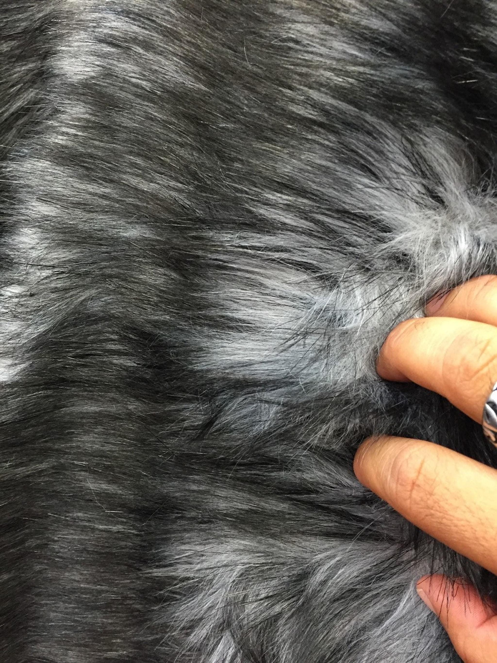 Husky Faux Fur Fabric, Gray/Black Shaggy Fur Sold by the Yard, 60 Wide
